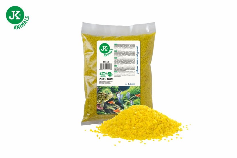 JK ANIMALS Farebný dekoračný štrk žltý, do akvária a terária, 0,5 kg