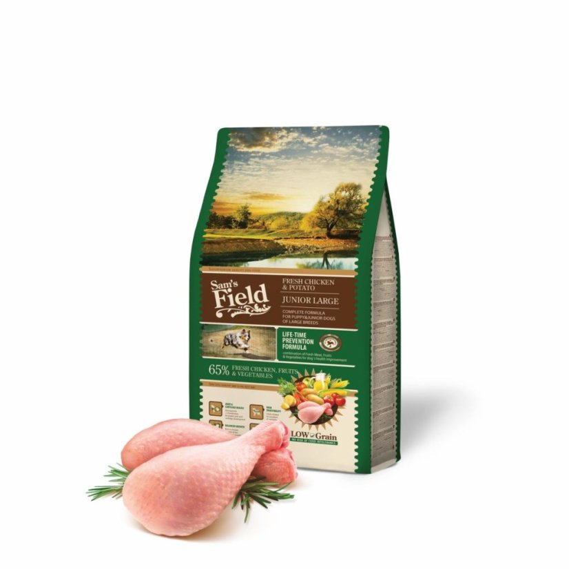 2,5 kg, Sam's Field Low Grain Junior Large Chicken & Potato, superprémiové granule, (Sams Field bez pšenice)
