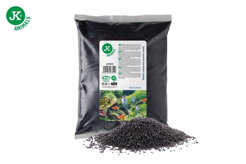 JK ANIMALS Farebný kremičitý piesok čierny, do akvária a terária, 2 kg