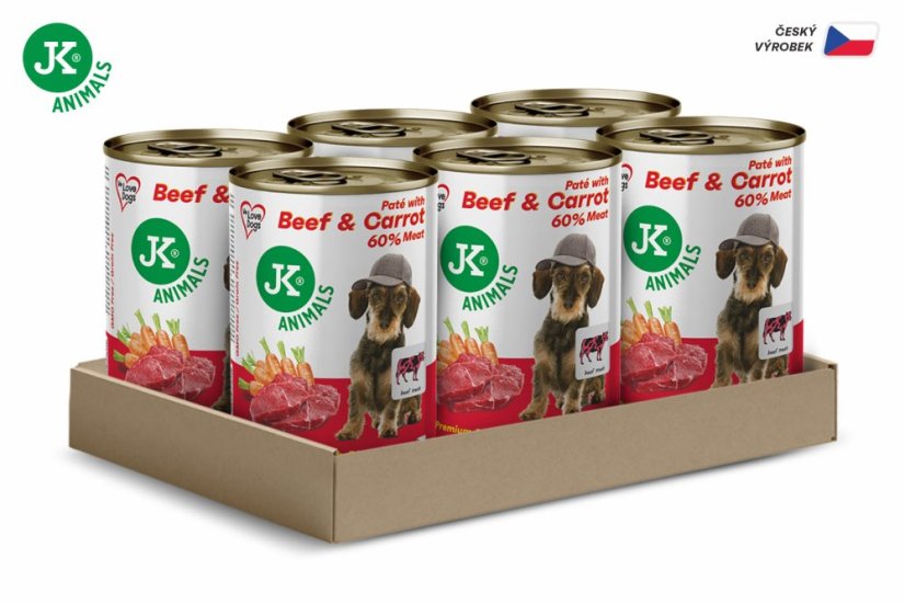 6× 400 g, JK Premium Beef & Carrot, Paté with Chunks, 60 % Meat, hovädzie s mrkvou