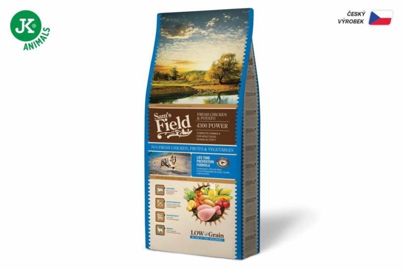 13 kg, Sam's Field Low Grain 4300 Power Chicken & Potato, superprémiové granule, (Sams Field bez bez pšenice)