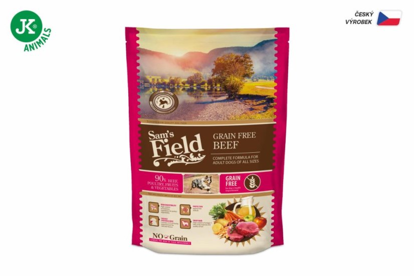 800 g, Sam's Field Grain Free Beef (Angus), superprémiové granule pre dospelých psov všetkých veľkostí a plemien, (Sams Field bez obilnín)
