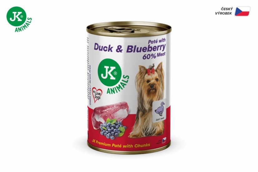 6× 400 g, JK Premium Duck & Blueberry, Paté with Chunks, 60 % Meat, kačacie s čučoriedkami