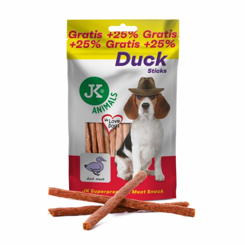 JK ANIMALS kačacie tyčinky, mäsová maškrta, 80 g + 25% gratis