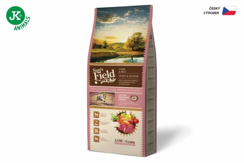13 kg,  Sam's Field Low Grain Light & Senior Lamb & Rice, superprémiové granule, (Sams Field bez pšenice)