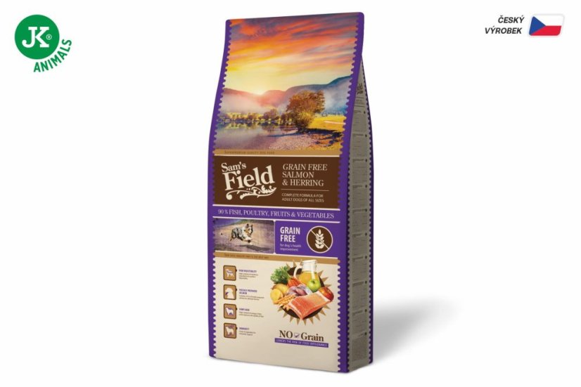 13 kg, Sam's Field Grain Free Salmon & Herring, superprémiové granule pre psov všetkých veľkostí a plemien, (Sams Field bez obilnín)