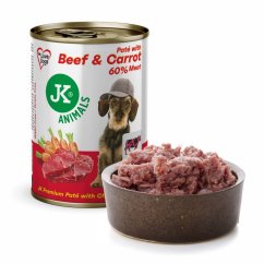 JK Premium Beef & Carrot, Paté with Chunks, 60 % Meat, hovädzie s mrkvou, prémiová konzerva pre psov, 400 g