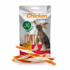 Sušené kuracie prúžky s treskou, 80 g, mäsová maškrta pre psov (Chicken & Cod Strips Meat Snack)
