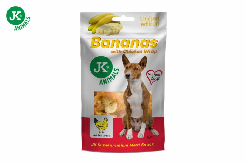JK ANIMALS, kuracie wrap s banánom, mäsová maškrta, 80 g
