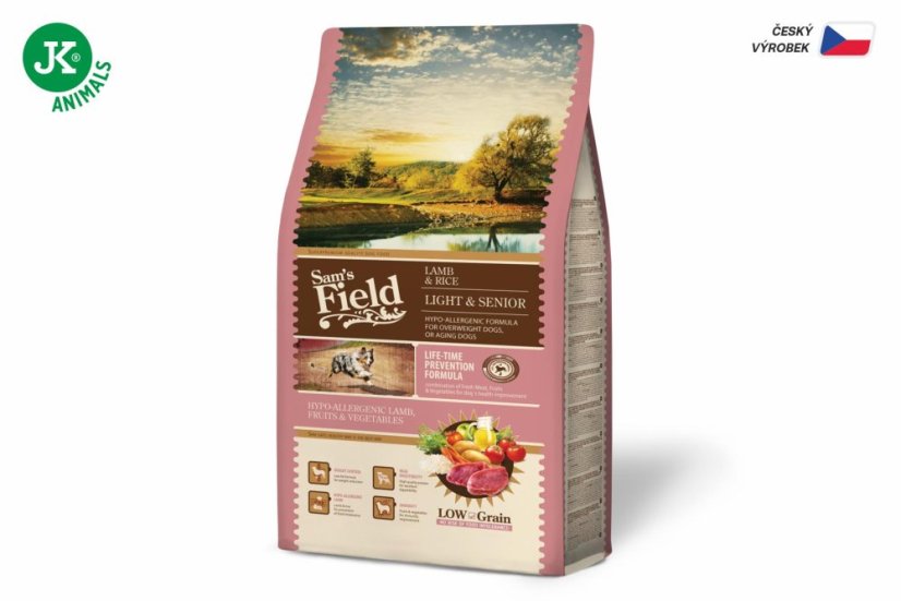 2,5 kg, Sam's Field Low Grain Light & Senior Lamb & Rice, superprémiové granule, (Sams Field bez pšenice)