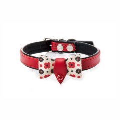 JK ANIMALS kožený obojok s mašľou, červený, 1,2×30 cm