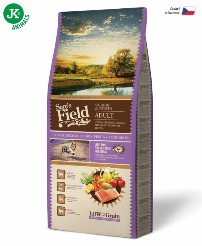 13 kg, Sam's Field Low Adult Salmon & Potato, hypoalergenné superprémiové granule, (Sams Field bez pšenice)