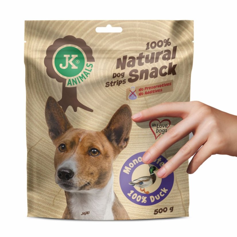 JK ANIMALS 100% Natural Snack, Monoproteín Duck, 100% kačacie, 500 g