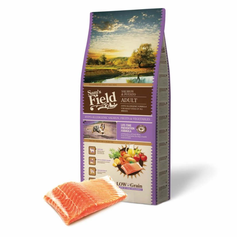 13 kg, Sam's Field Low Adult Salmon & Potato, hypoalergenné superprémiové granule, (Sams Field bez pšenice)