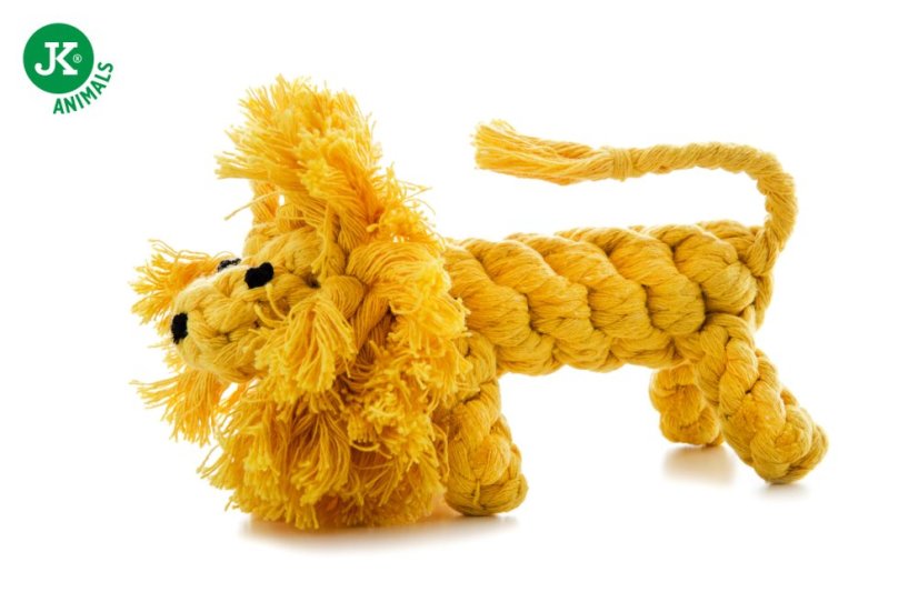 Bavlnený Lev, žltý, bavlnená hračka pre psov, 20 cm, ideálna pre aktívnu hru