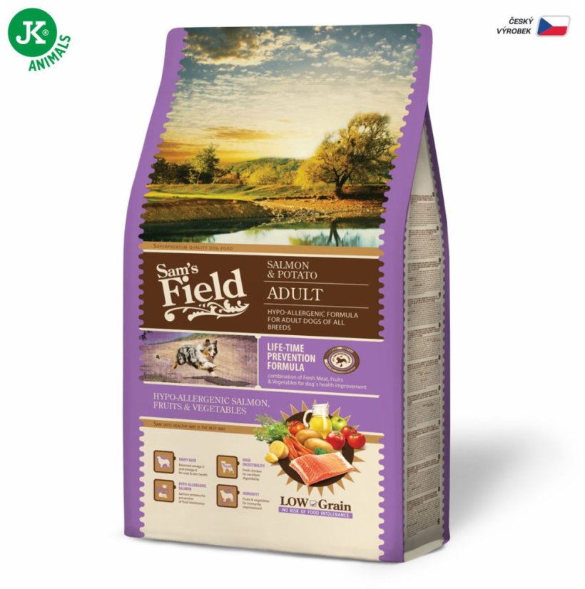 2,5 kg, Sam's Field Low Adult Salmon & Potato, hypoalergénne superprémiové granule, (Sams Field bez pšenice)