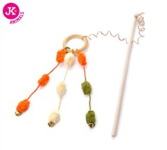 JK ANIMALS, Krúžok, bambuľky a rolničky na prúte, hračka pre mačky,veľkosť 30 cm