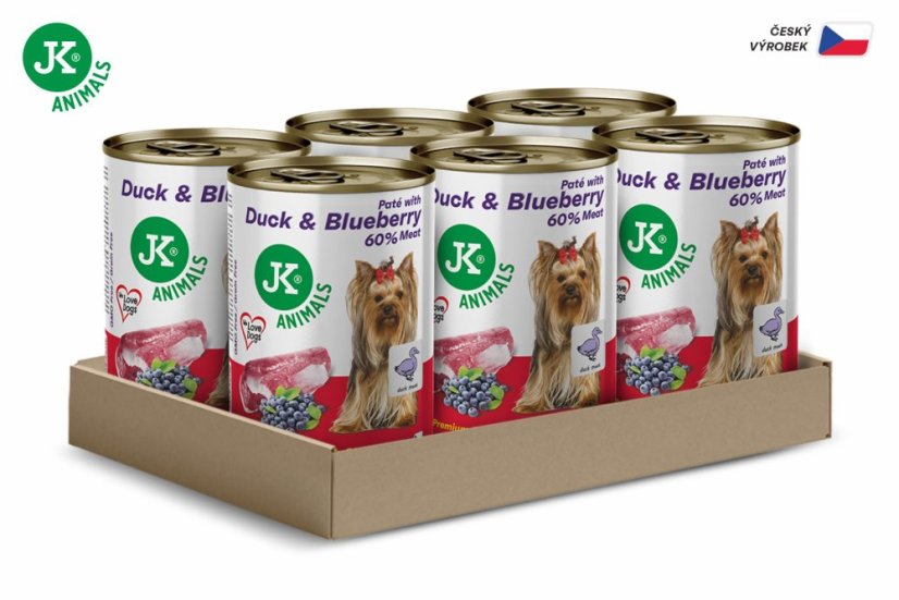 6× 400 g, JK Premium Duck & Blueberry, Paté with Chunks, 60 % Meat, kačacie s čučoriedkami