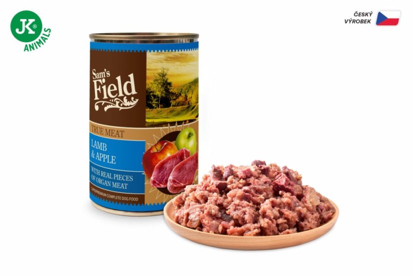 6× 400 g, Sam's Field True Lamb Meat & Apple (Sams Field mäsová konzerva)