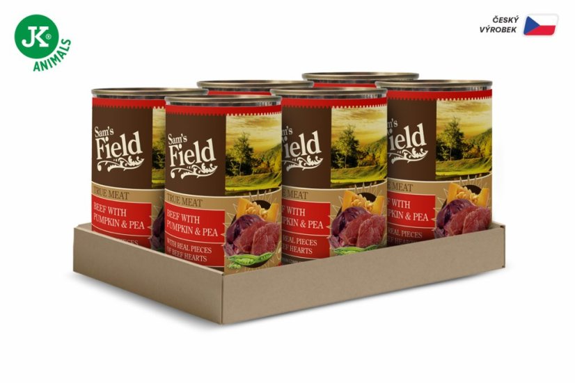6× 400 g, Sam's Field True Beef Meat with Pumpkin & Pea (Sams Field mäsová konzerva)