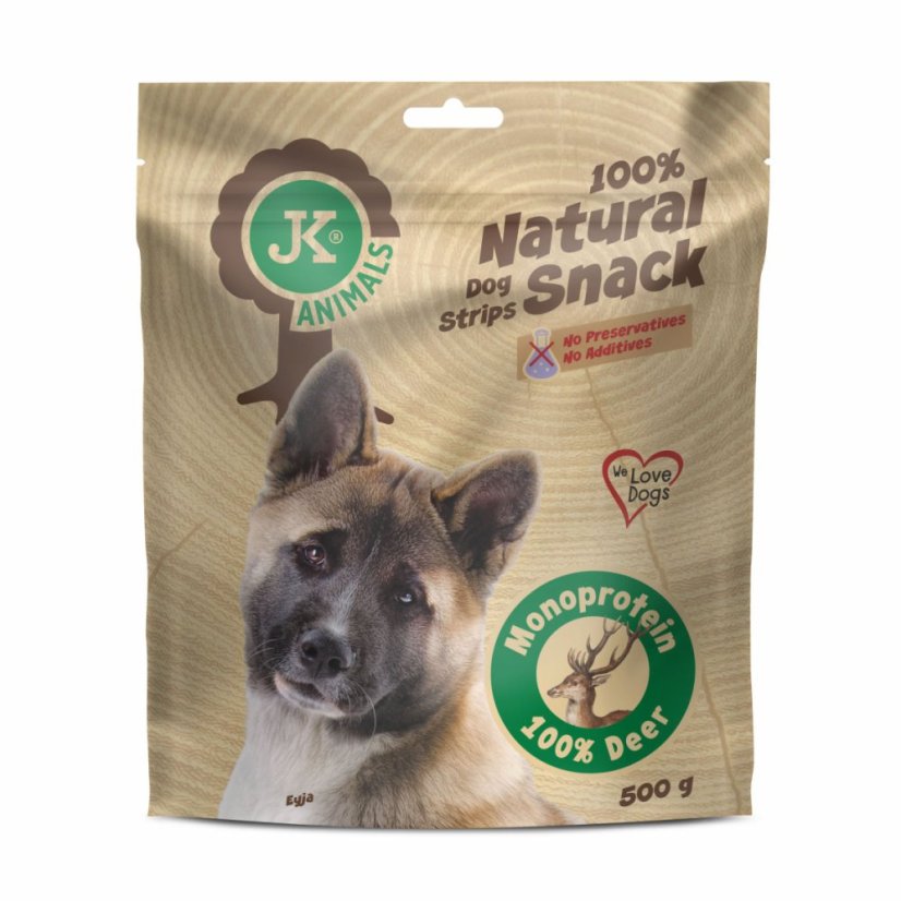 JK ANIMALS 100% Natural Snack, Monoproteín Deer, 100% JELEŇ, 500 g