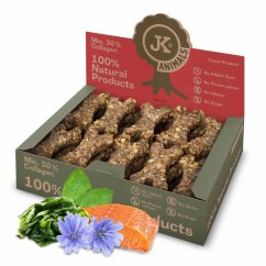 JK ANIMALS Kosť natural, prírodná maškrta s lososom a bylinkami, 650 g, 10 cm, 27 ks v boxe
