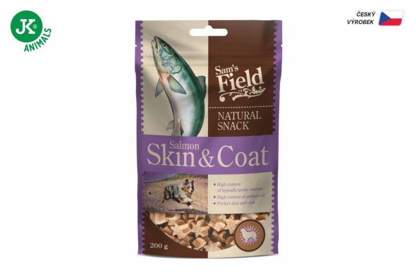 Sam's Field Natural Snack Salmon Skin & Coat, funkčná masová polovlhká mäkká maškrta pre psov, 200 g (Sams Field polovlhká maškrta)
