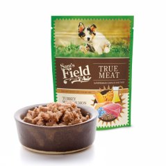 Sam's Field True Meat Turkey with Salmon & Linseed Oil for Puppy, šťavnaté mäsové kapsičky morčacie s lososom a ľanovým olejom pre šteňatá, 260 g (superprémiove kapsičky pre šteňatá)