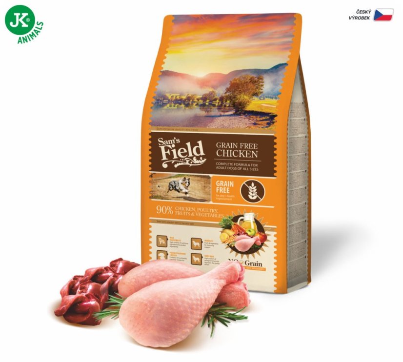 2,5 kg, Sam's Field Grain Free Chicken, superprémiové granule, (Sams Field bez obilnín)