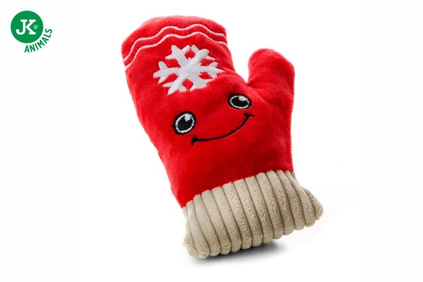 JK ANIMALS plyšová rukavica X-Mas, plyšová pískacia vianočná hračka pre psov, 16 cm