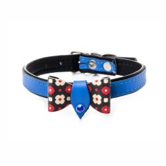 JK ANIMALS kožený obojok s mašľou, modrý, 1,4×35 cm