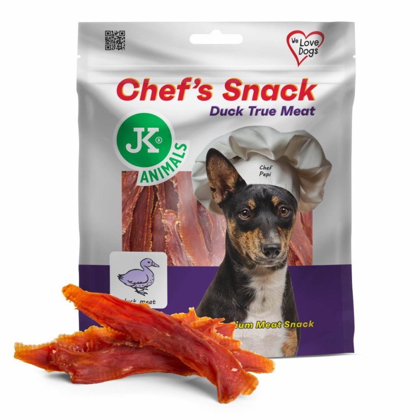 JK ANIMALS Chef's Meat Snack, sušené kačacie filety, 200 g
