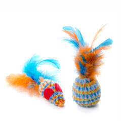 Loptička a myška s pierkom, plyšová (plastová) hračka