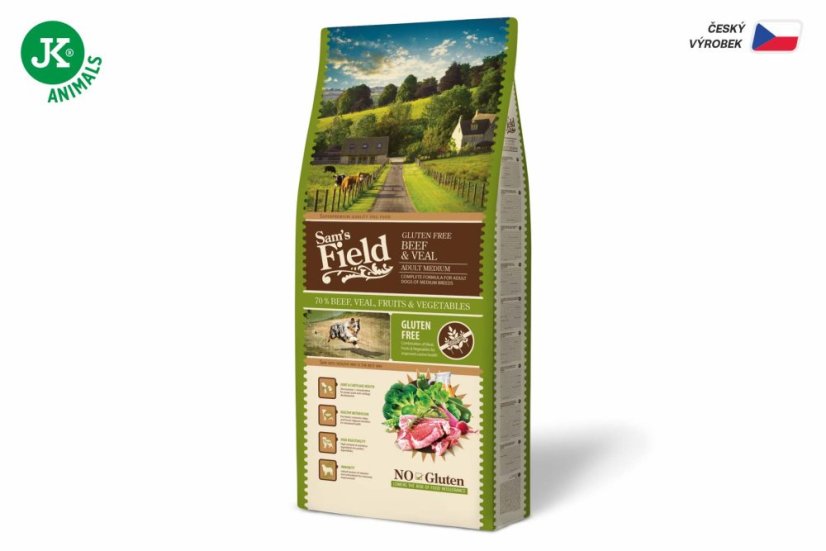 13 kg, Sam's Field Gluten Free Beef & Veal Adult Medium, superprémiové granule, (Sams Field bez lepku)