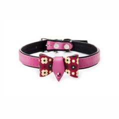 JK ANIMALS kožený obojok s mašľou, ružový, 1,2×30 cm