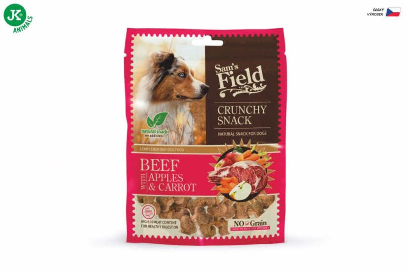 Sam's Field Crunchy Cracker Beef with Apples & Carrot, chrumkavá hovädzie maškrta s jablkami a mrkvou, 200 g (Sams Field maškrta pre psov)