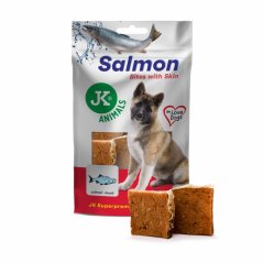 JK ANIMALS Lososové kúsky s kožou, mäsová maškrta, 80 g