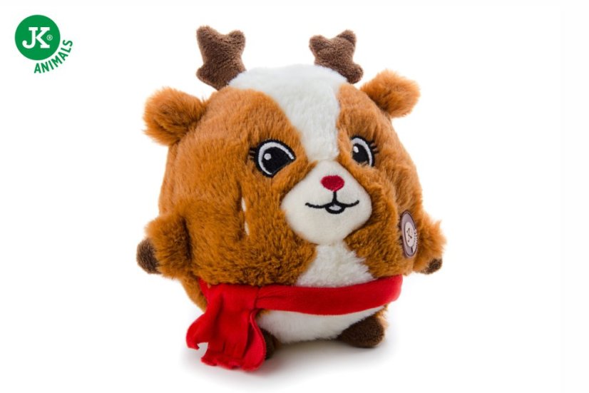 JK ANIMALS, plyšová guľa sob X-Mas, plyšová pískacia vianočná hračka pre psov 19 cm