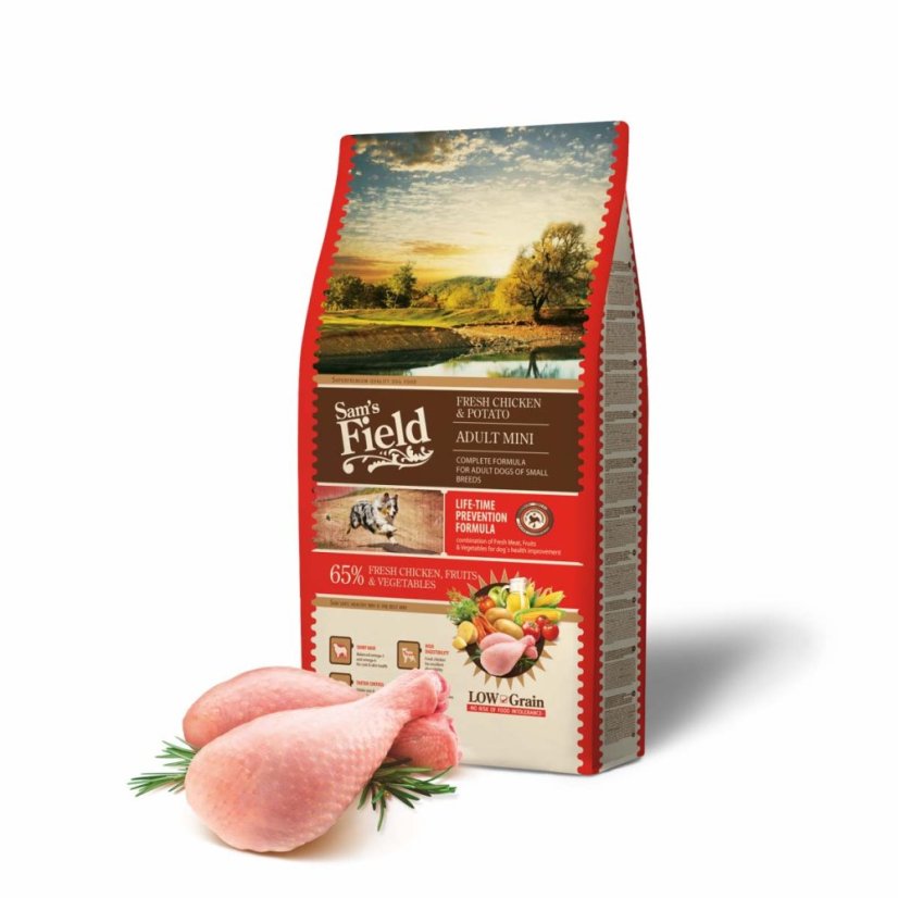 Sam's Field Low Grain Adult Mini Chicken & Potato, superprémiové granule, (Sams Field bez pšenice) 8 kg
