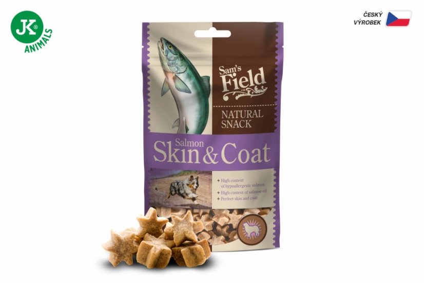 Sam's Field Natural Snack Salmon Skin & Coat, funkčná masová polovlhká mäkká maškrta pre psov, 200 g (Sams Field polovlhká maškrta)