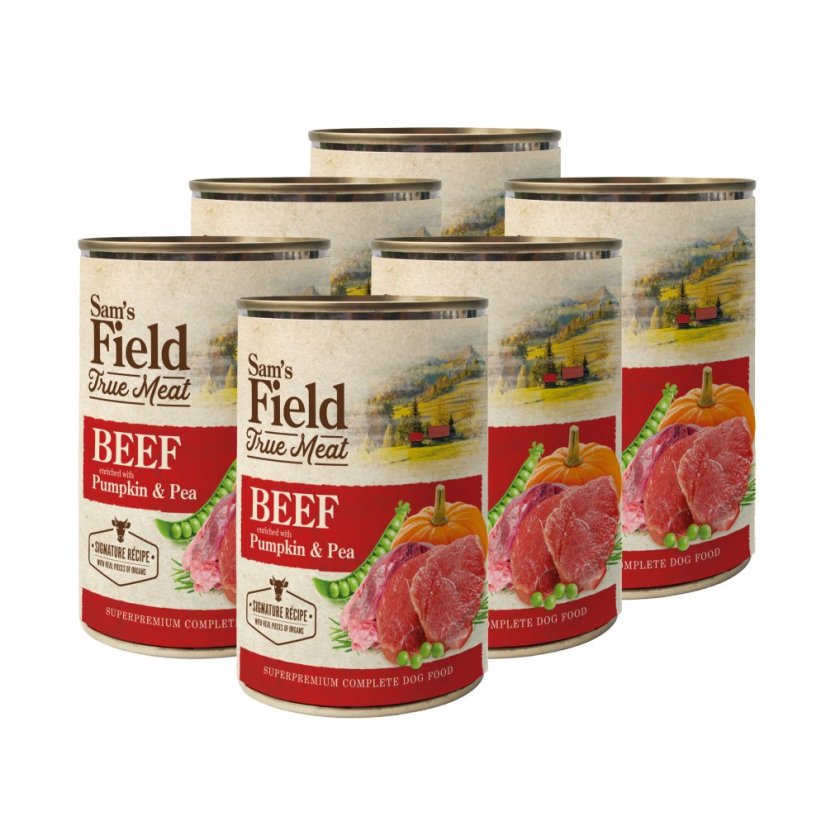 6x 400g, Sam's Field True Beef Meat with Pumpkin & Pea, superprémiová konzerva, (Sams Field)