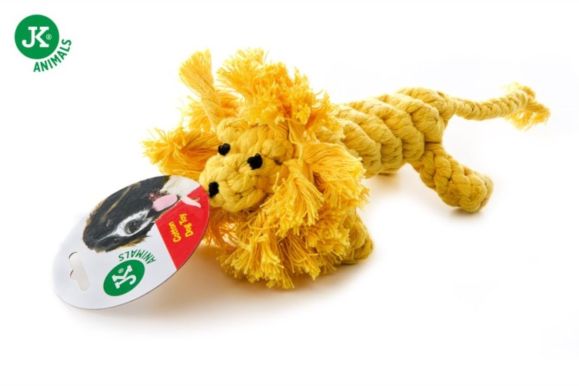 Bavlnený Lev, žltý, bavlnená hračka pre psov, 20 cm, ideálna pre aktívnu hru