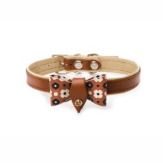 JK ANIMALS kožený obojok s mašľou, hnedý, 1,2×30 cm