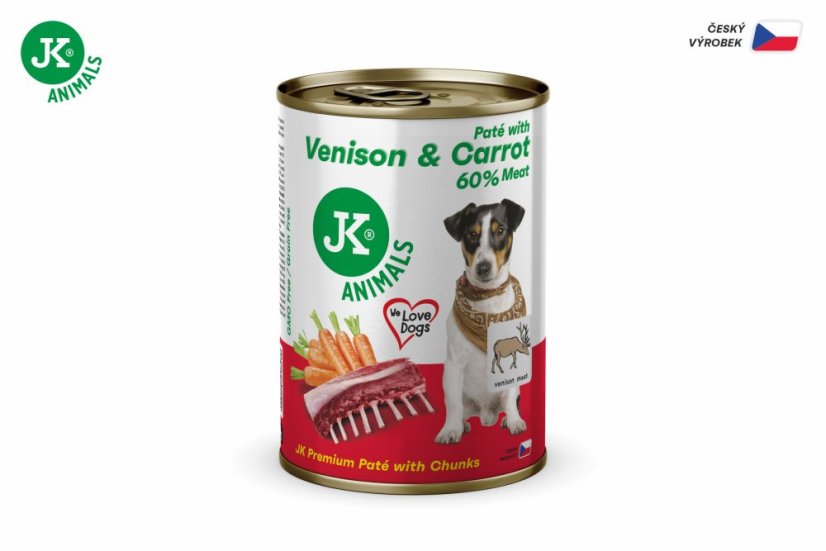 6× 400 g, JK Premium Venison & Carrot, Paté with Chunks, 60 % Meat, divina s mrkvou