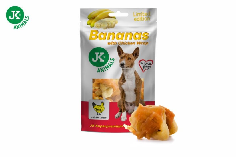 JK ANIMALS, kuracie wrap s banánom, mäsová maškrta, 80 g