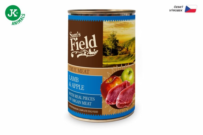 6× 400 g, Sam's Field True Lamb Meat & Apple (Sams Field mäsová konzerva)