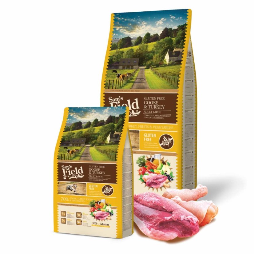 13 kg, Sam's Field Gluten Free Goose & Turkey Adult Large, superprémiové granule, (Sams Field bez lepku)