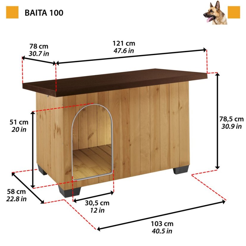 Ferplast BAITA 100 drevená búda pre psov 121×78×78,5 cm