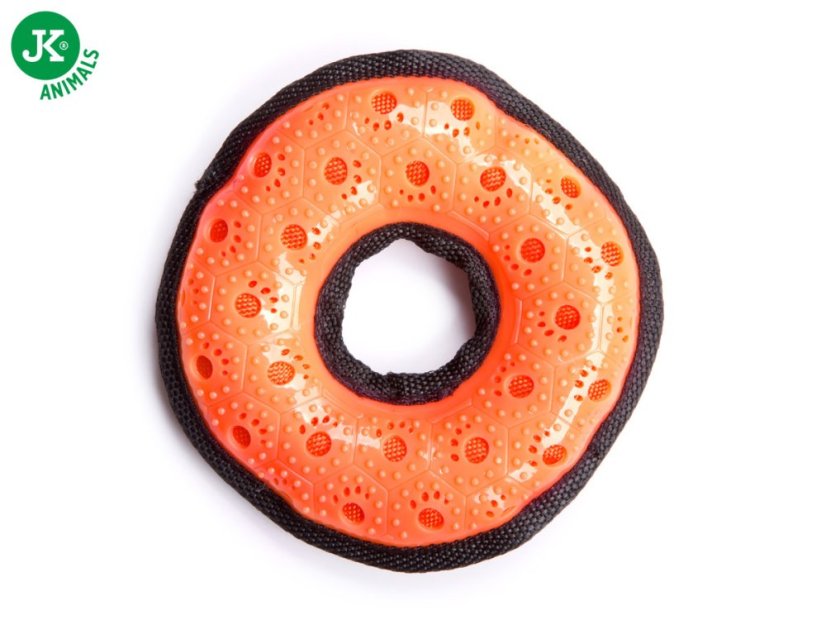 JK ANIMALS, Donut nylonová pískacia hračka s TPR prvkami, veľkosť 16 cm