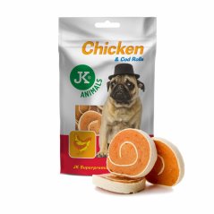 Sušené kuracie mäso a treska v rolke, 80 g, mäsová maškrta pre psov (Chicken & Cod Rolls Meat Snack)